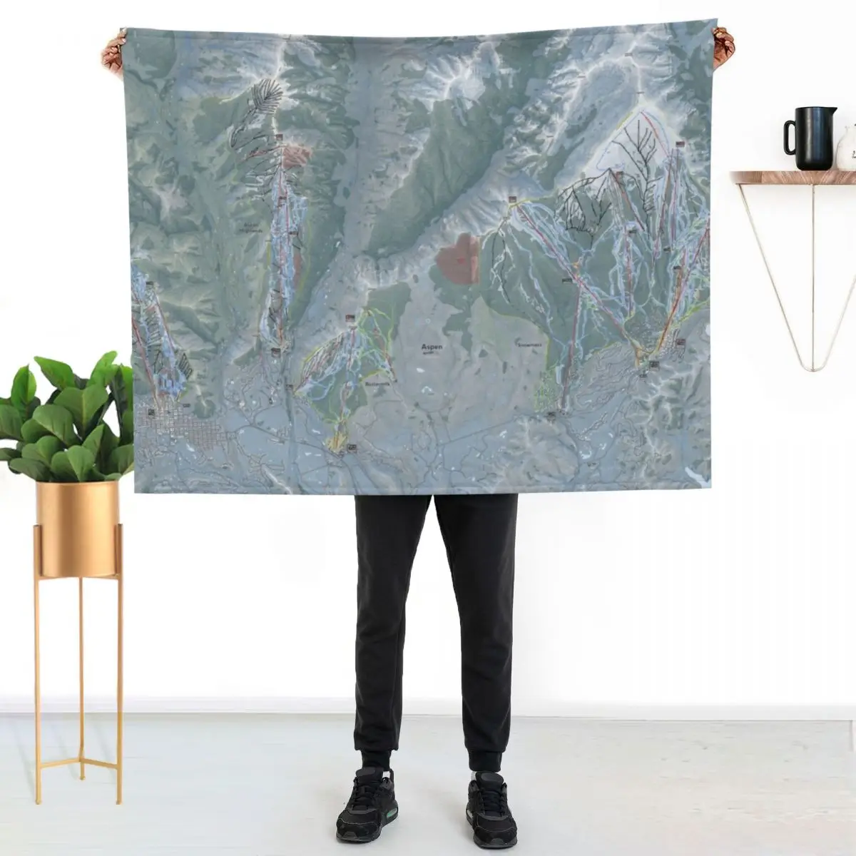 Aspen Snowmass Resorts Trail Map Throw Blanket Hair Personalized Gift Nap Multi-Purpose sofa bed wednesday Blankets