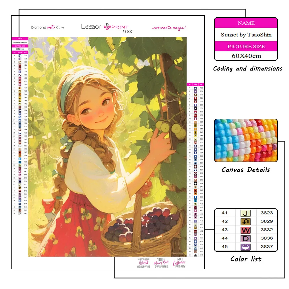 DIY Diamond Painting Girl Picking Grapes Dream Manor Landscape Round Diamond Mosaic Full Rhinestone Cross Stitch Kit Decoration