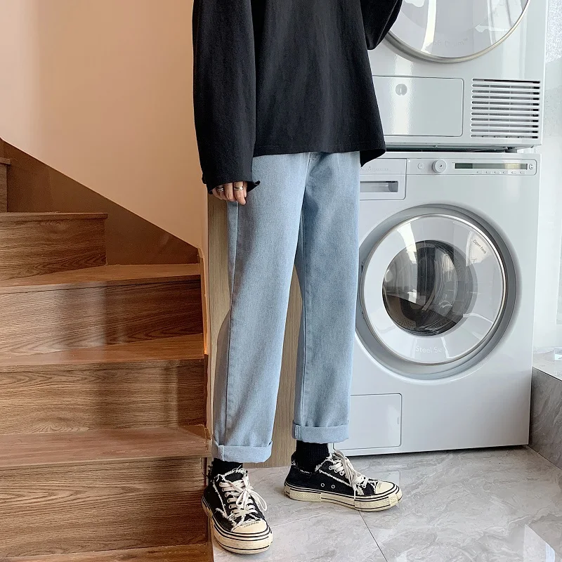 

Свободные мужские джинсы с прямыми штанинами, осенние брендовые повседневные брюки, светлый цвет, универсальные широкие брюки, Гонконг, Sle INS