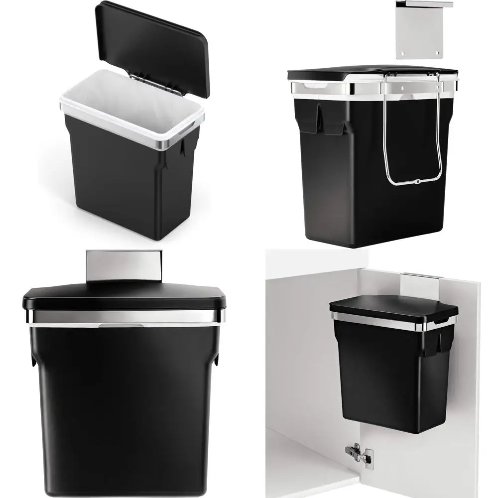

10L/2.6G Heavy-Duty Steel Trash Bin, Black, Cabinet-Mounted