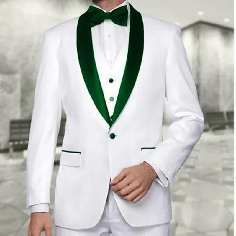

3 Piece 2024 White Formal Wedding Elegant Men Suits Groom Tuxedo Prom Slim Fit Blazers Hombre High Quality Custom Set Costume