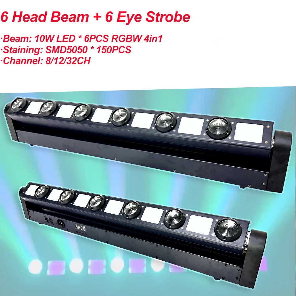 

DJ RGBW Beam 6 Heads Laser Moving Head Light DMX512 Stage Effect Lighting Projector Disco Music Dance Party Club Bar Lights