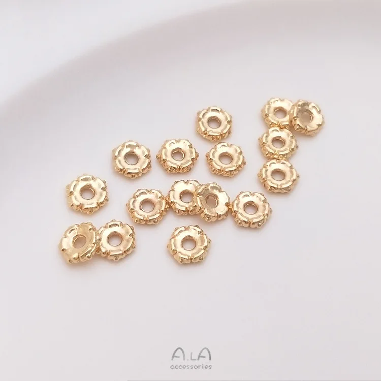 Cuentas sueltas hexagonales tipo bandeja de flores en color oro de 14K para septum, cuentas para pulseras hechas a mano, material para pulseras DIY con cuentas separadas.