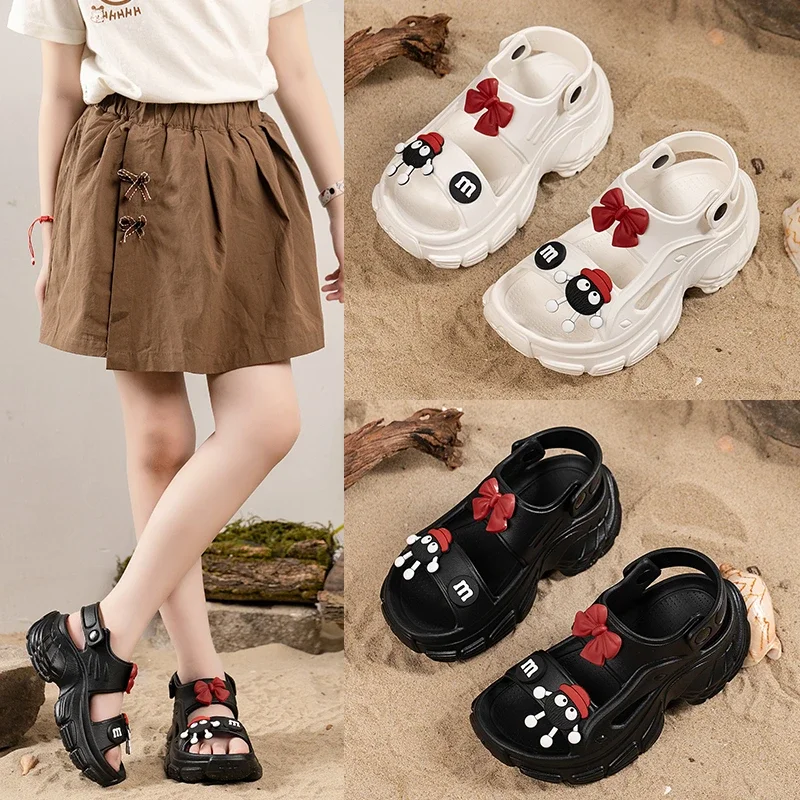 

Girls Sandals Cute for Kids Slippers Outdoors Comfortable Soft Bottom 2025 Summer New Children Beach Shoes Non-slip Sweet Bows