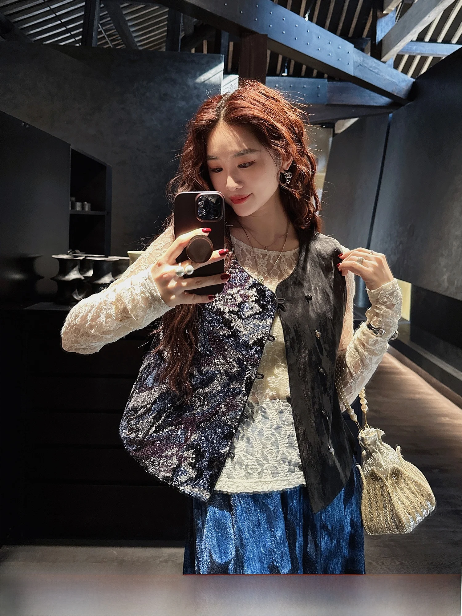 

Anji Bla Flower Zhaowen, новый китайский жилет Sle, женский модный многослойный топ, новинка 2025, новая модель для поездок на работу, чистый цвет