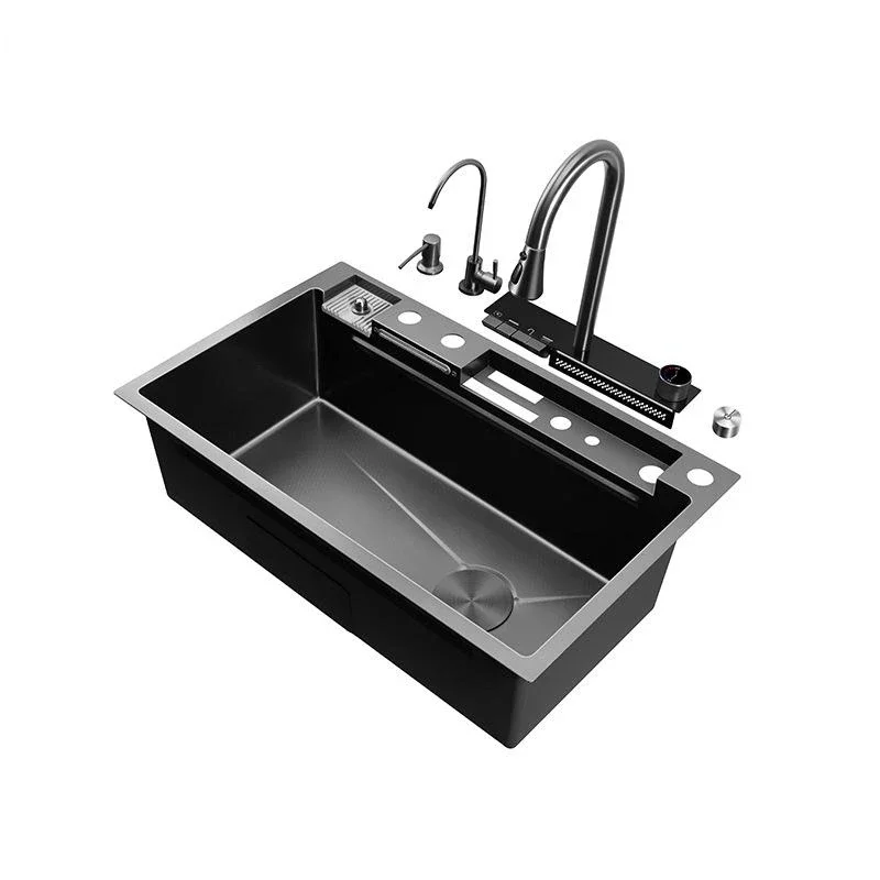 Waterfall Kitchen Sink with Multifunction Digital Display Faucet Stainless Steel Embossed Large Single Slot Kitchen Accessories
