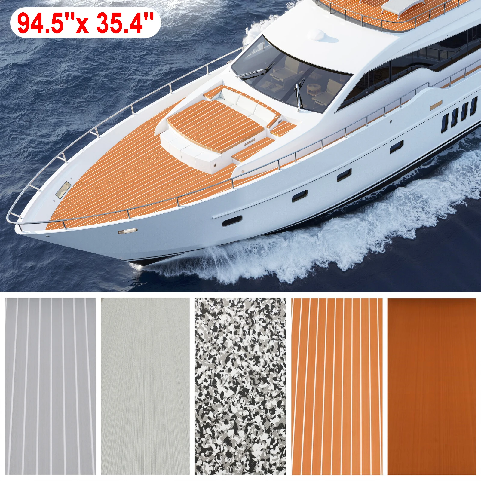 

Multi-Pack EVA Boat Mat Teak Decking, Self-Adhesive Marine Foam Flooring for Yacht RV, Non-slip Waterproof (94.5"x 35.4" Each)