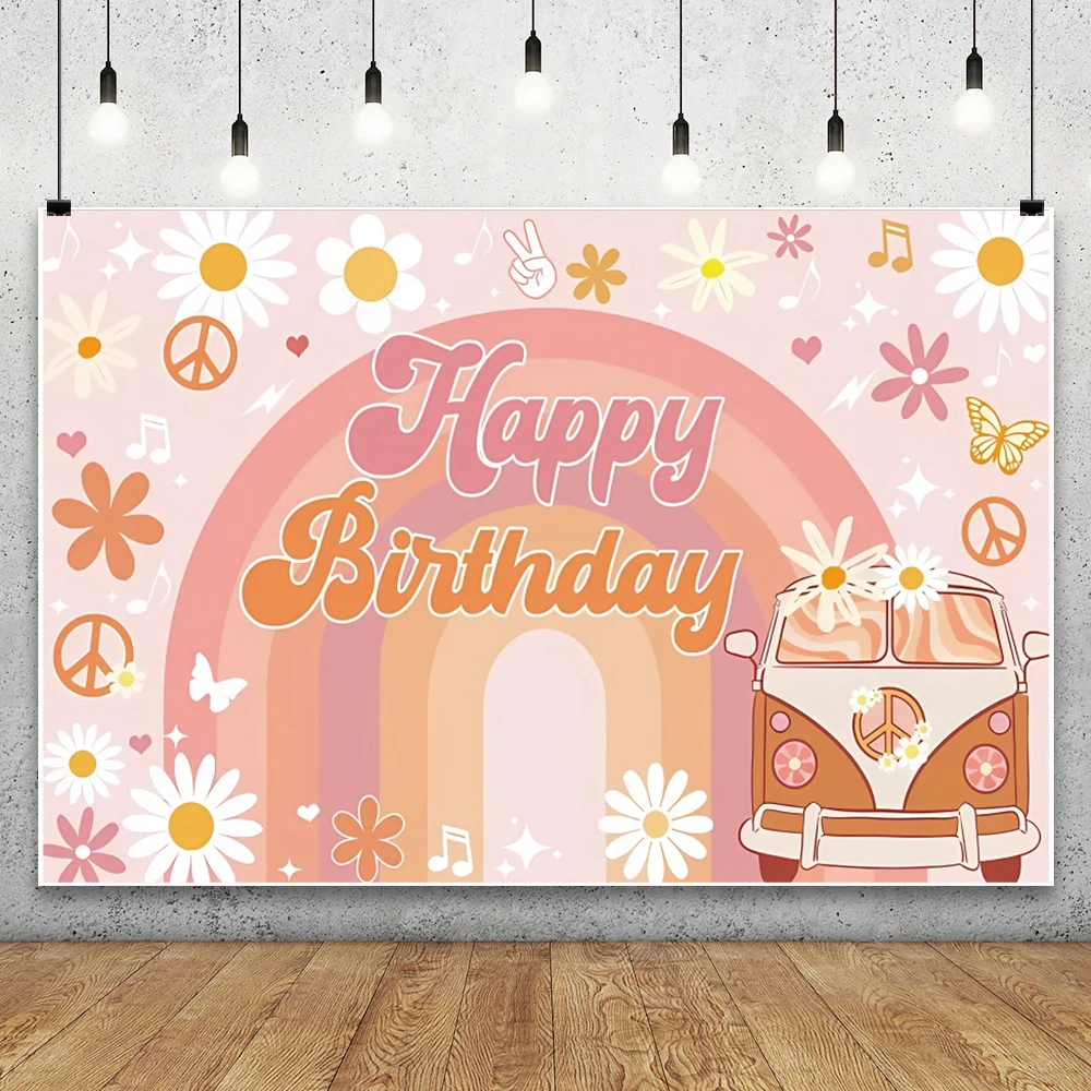 خلفية عيد الميلاد الأول للفتيات الصغيرات بوهو قوس قزح ملونة ديزي السلام الحب كعكة سحق طفل ديكور حفلات التصوير خلفية راية