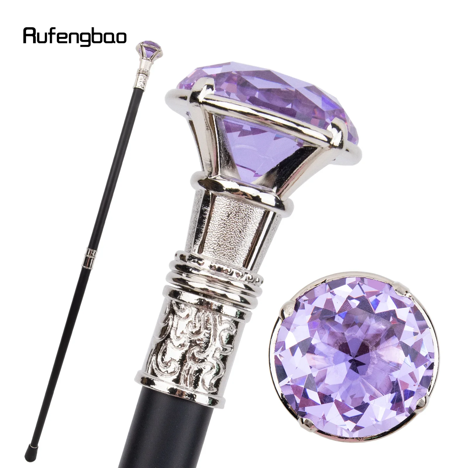 Light Purple Diamond Type White Walking Stick Fashion Decorative Walking Cane Gentleman Elegant Cosplay Cane Knob Crosier 93cm