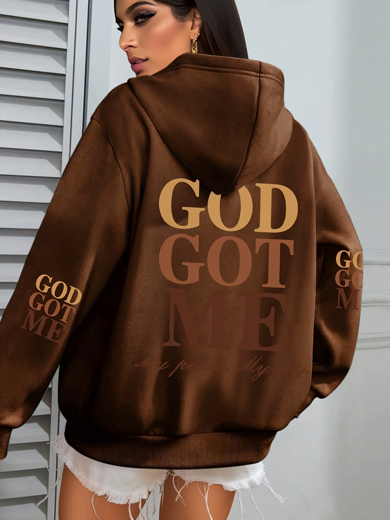 

Осенне-зимняя толстовка с капюшоном Y2K, английская тема «GOD GOT ME», INS, ленивый стиль, американское уличное женское и детское верхнее пальто большого размера