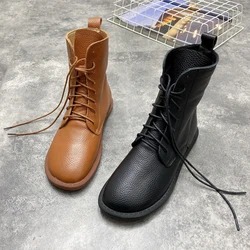 Careaymade-Women Fashion Genuine Leather single Mid-calf Boots Women's casual flat Boots Winter warm short boots big size 35-43