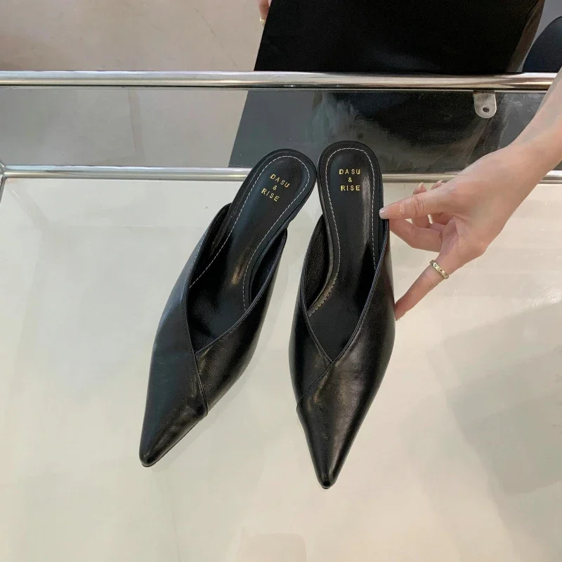 

Pop Pointed Thin Heel Bag Head Half Slippers Women Wear Cool Slippers In Summer