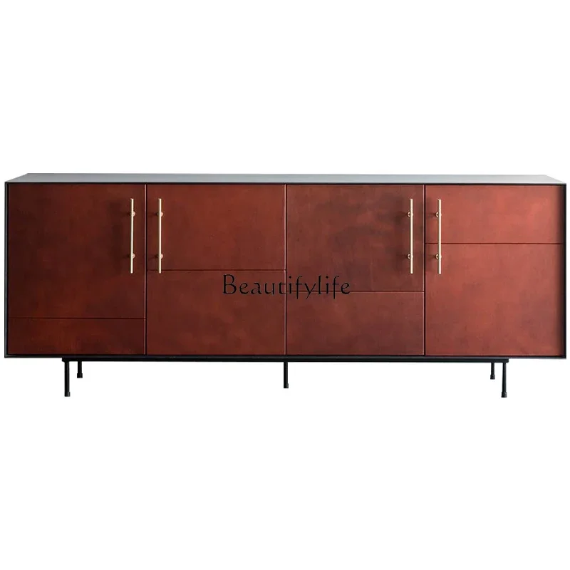 

lItalian minimalist leather dining side cabinet, simple modern light luxury high-end storage cabinet