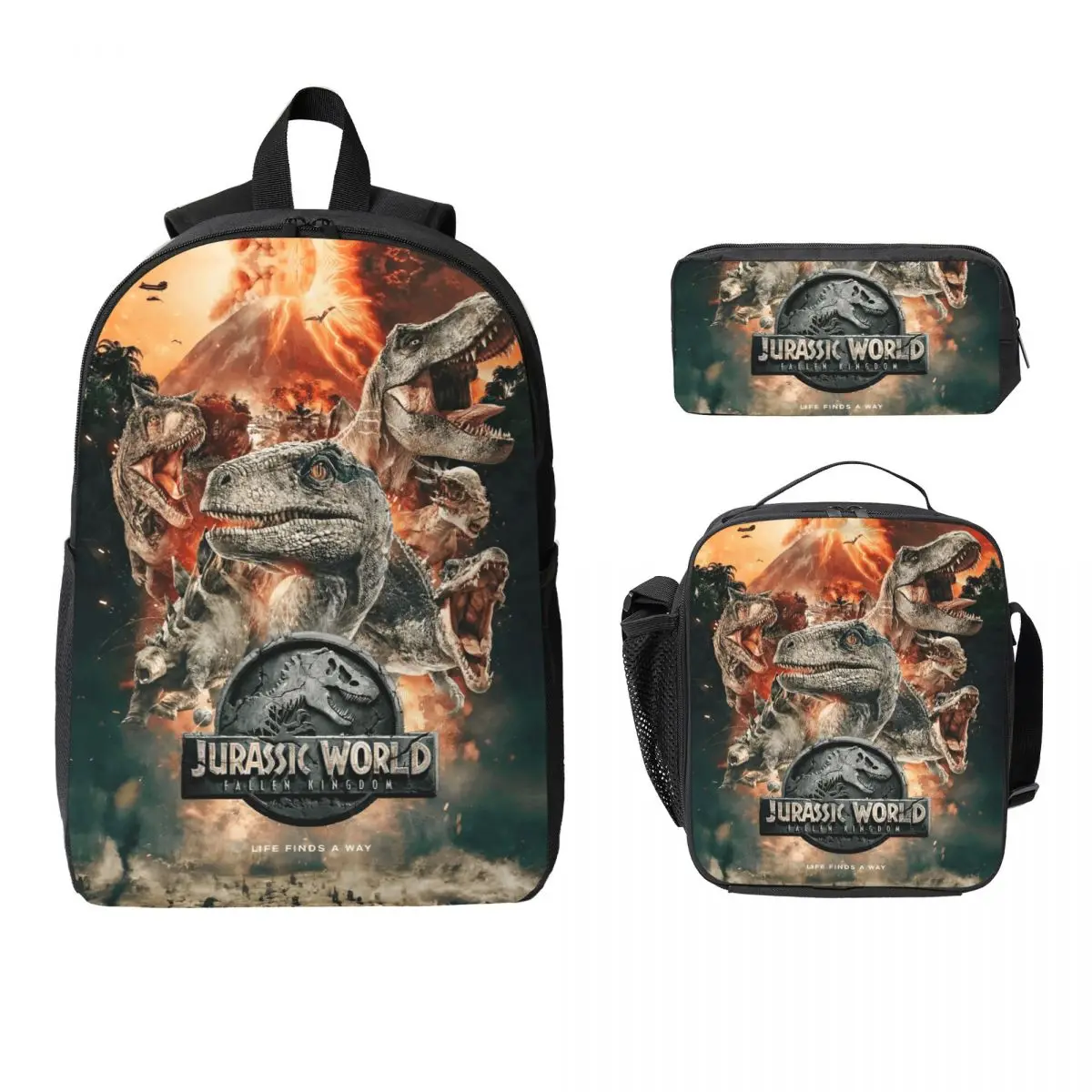 

3Pcs Jurassic Park World Theme School bags Set for Kids Pencil Boxes Backpack Sets with Lunch Box For School Students Daypack