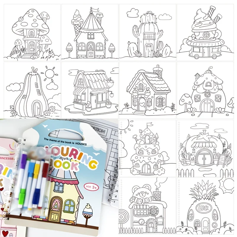 Graffiti Drawing Book, Coloring Book, Children's Fun Drawing Book,Enlightenment Cartoon Coloring Book, Includes 6 Erasable Pens