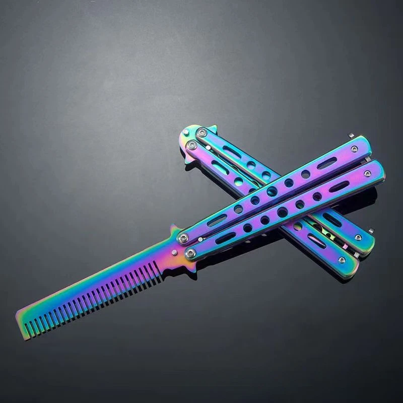

Hot Selling for Salon Hairdressing Styling Tool 1PCS Foldable Comb Stainless Steel Butterfly Knife Comb Beard Moustache Brushe