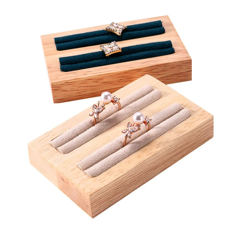 Wooden 1/2/20 Slots Ring Display Holder Solid Wood Ring Tray Jewelry Ring Organizer Stand Counter Showcase Photography Props