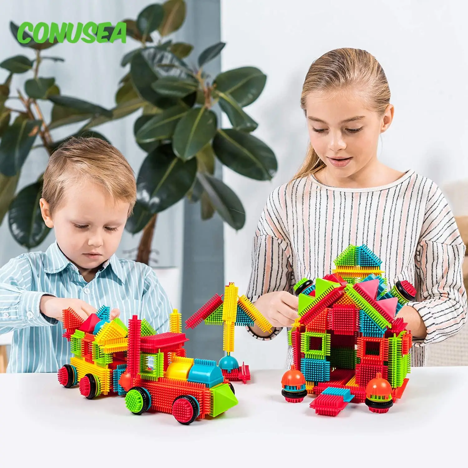 Children's Diy Building Block Brick Bristle Shape Intellectual Modeling Interactive Parent-Child Assembly Educational Toys