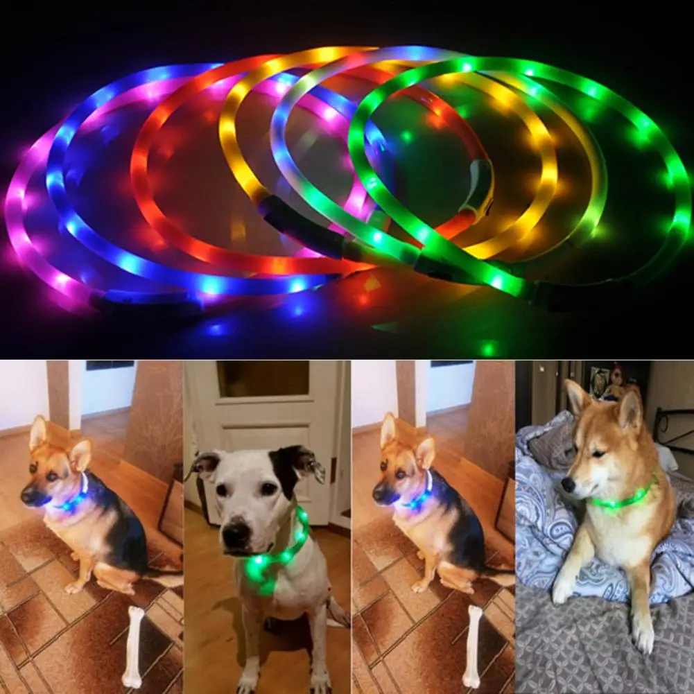 LED Glowing Dog Collar Luminous Collar USB Teddy Cat Silicone Dog Luminous Flashing Necklace Small Medium Large Dogs Collar