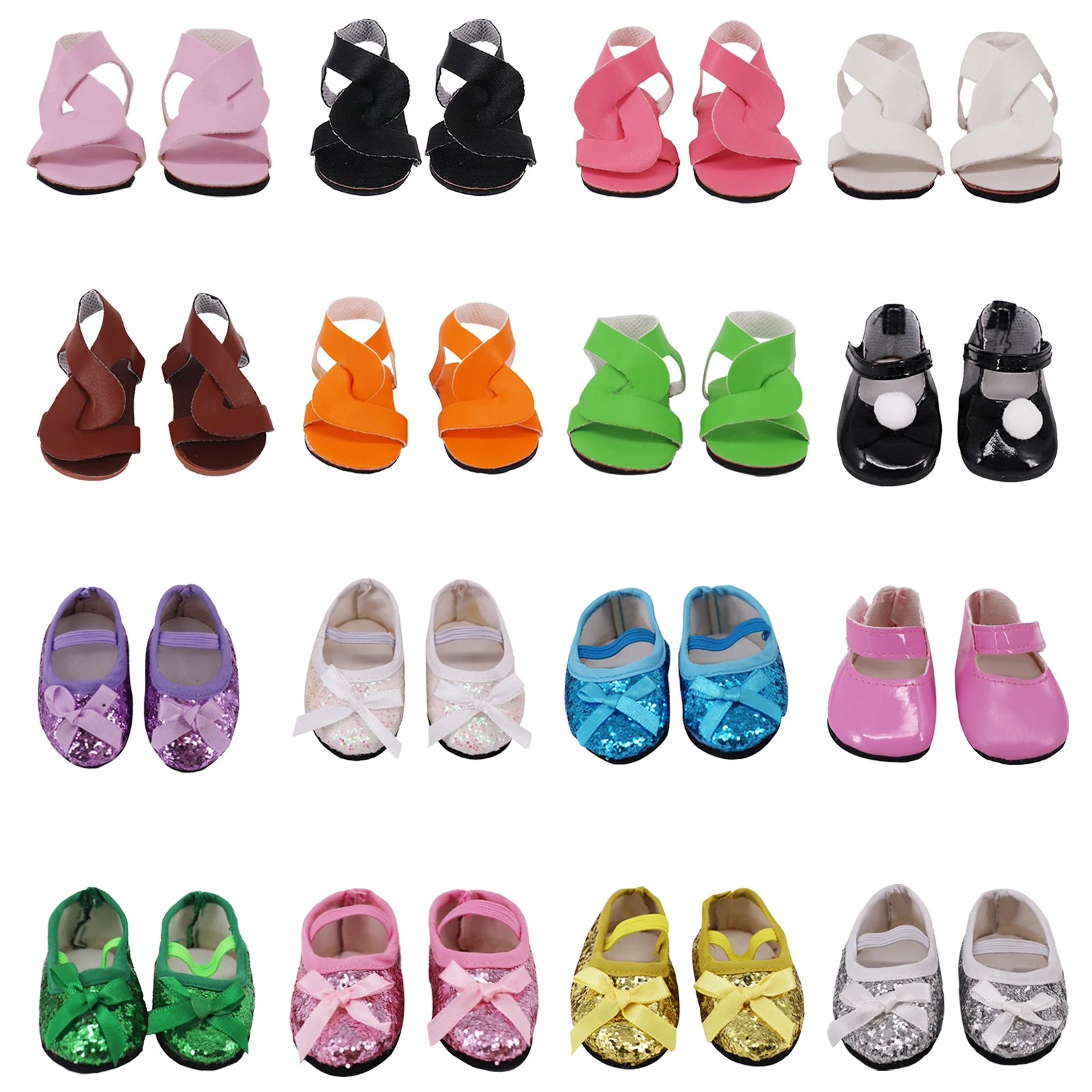 Doll Shoes Beach Cross Sandals&Sequin Shoes For 18Inch American Doll&43Cm Reborn Baby Doll Clothes Accessories Girl's Toys Gift