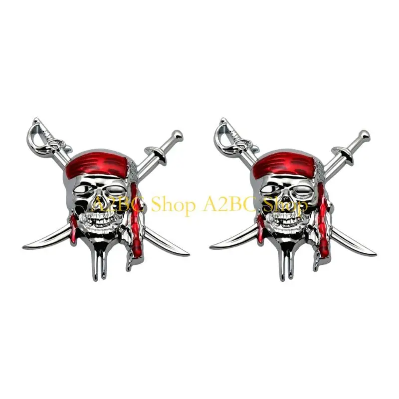 A2BC 2pc Premium Metal Skull Sticker Car 3D Raised Design All Weather Resistance Universal Vehicle Decoration Adhesive