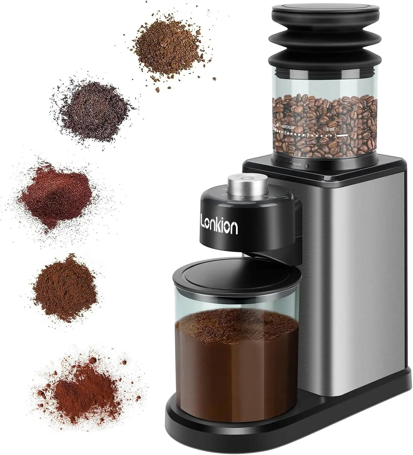 

Coffee Grinder, Conical Burr Coffee Grinder with 25 Grind Settings for 12 Cups, Home Use, Big Capacity Design, Stainless Steel