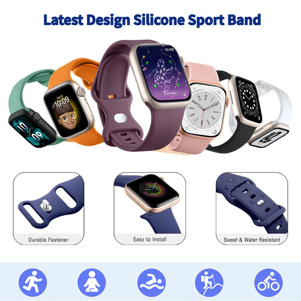 Cinturino a doppia chiusura per cinturino Apple Watch 45mm 49mm 44mm 42mm 41mm 40mm cinturino sportivo in Silicone serie iWatch 8 7 6 5 se Ultra