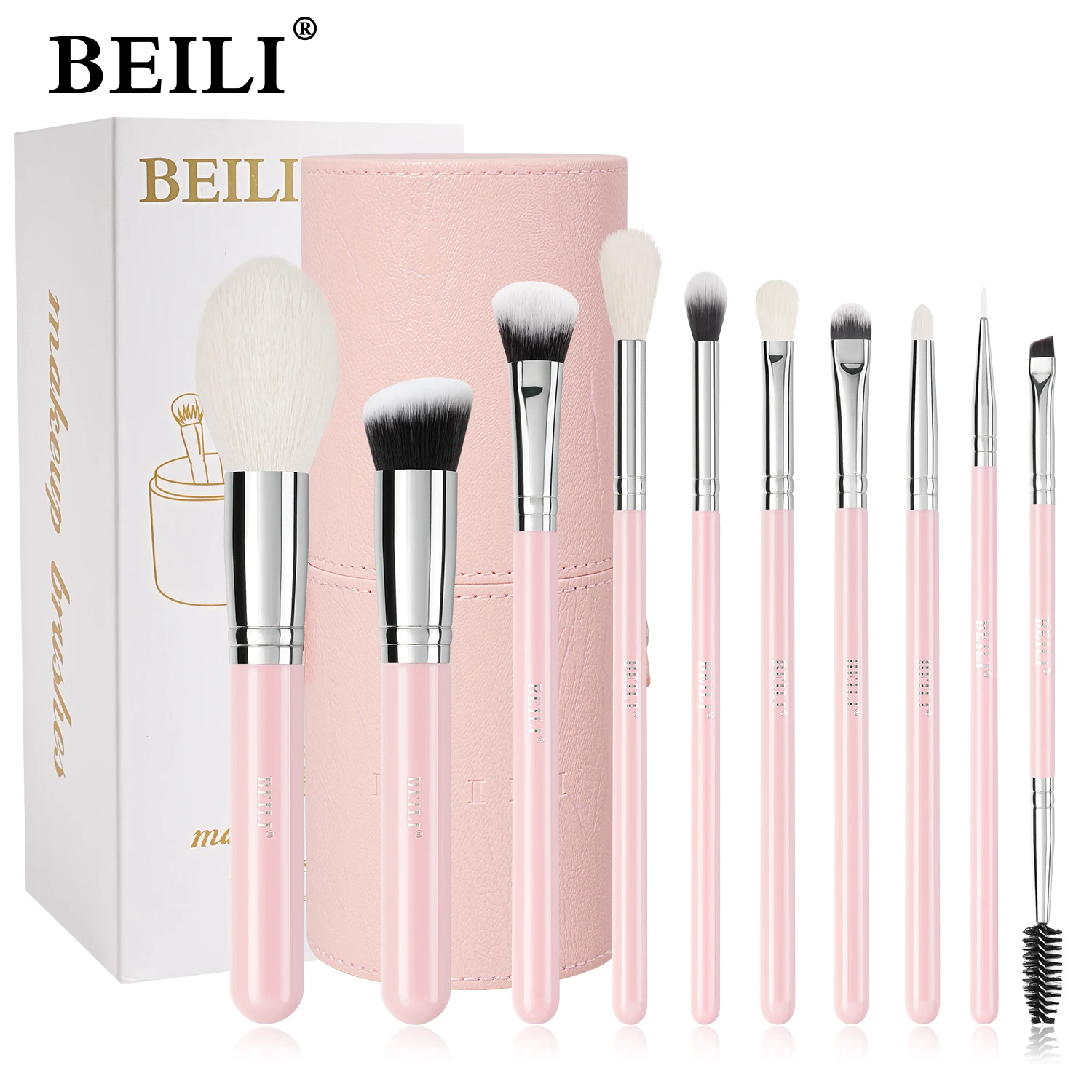 BEILI makeup refresh pink set with bucket professional foundation eye shadow blush makeup brush set pink makeup brush tool