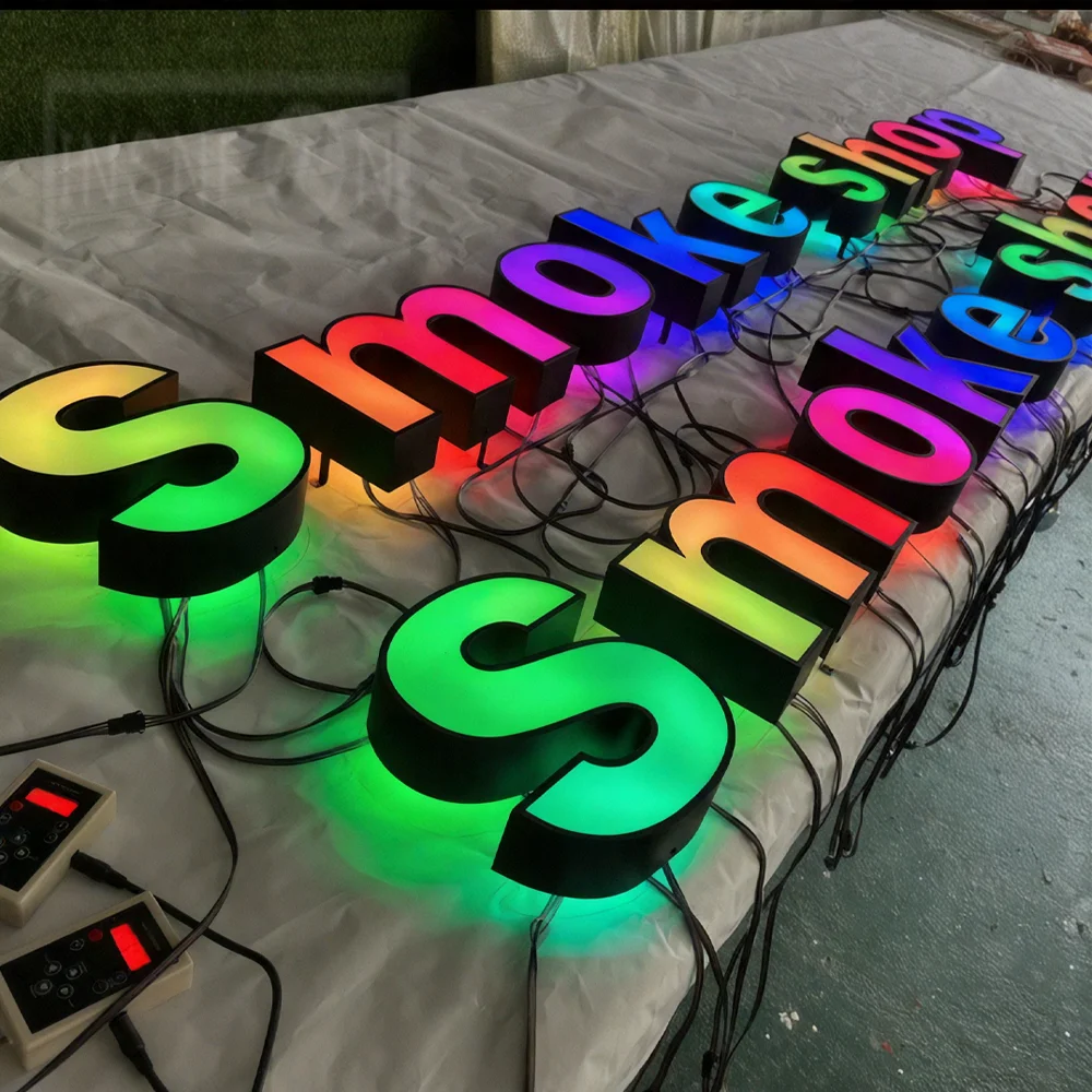 مخصص RGB معدن LED تسجيل الجدار شعار مضيئة رسالة في الهواء الطلق متجر الشركة ضوء لافتة ، الأعمال 3D الاكريليك لافتات الديكور