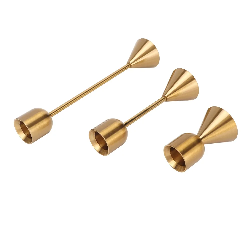 3pcs Different Heights Candle Holders Set Small Medium Large Single Stem Metal Candle Holders Gold Pillar Candle Holders