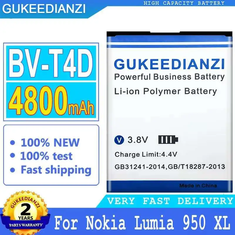 

For Nokia Microsoft Lumia 950 XL Cityman 940 RM-1118 Reliable Power Supply Mobile Phone Battery BV-T4D High-Capacity 4800Mah