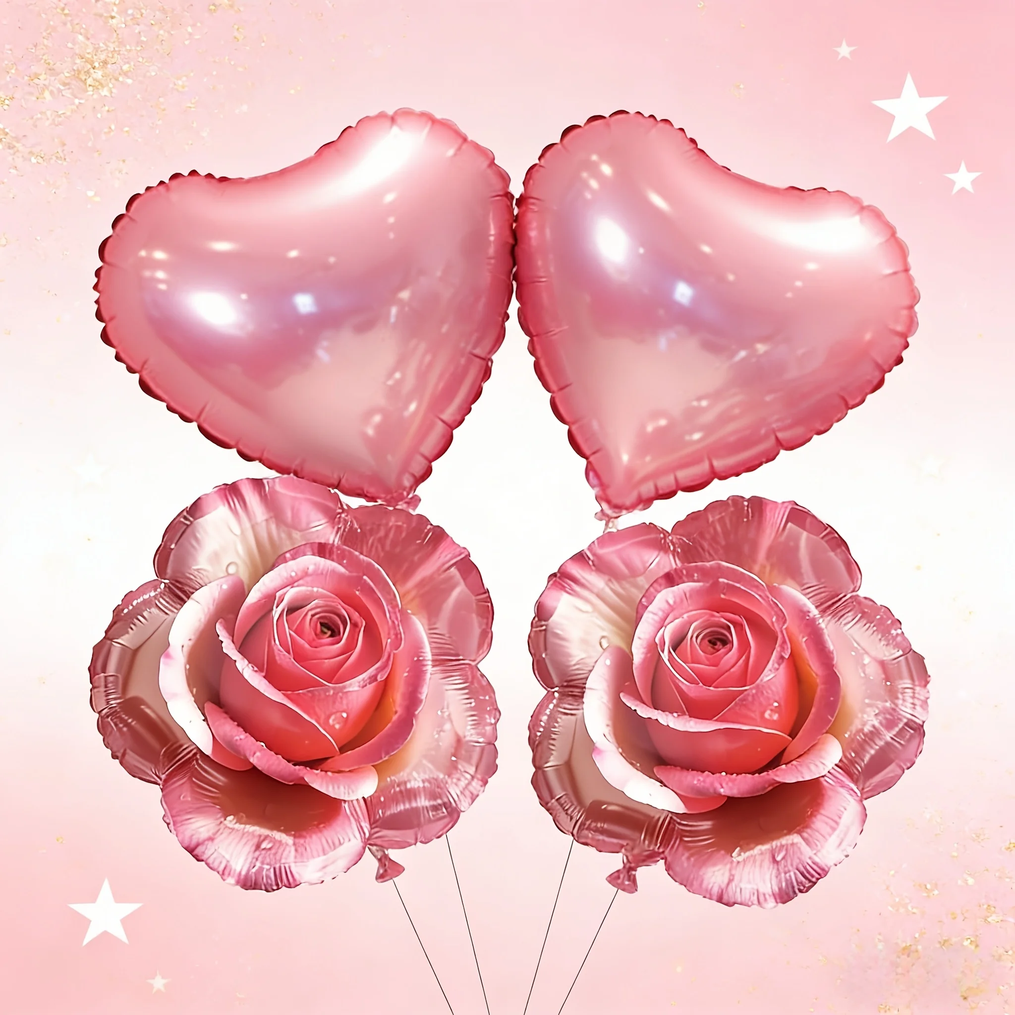 4 Stück gemischte rosa Rosenballons, Rosenförmige Ballons für Valentinstag, Hochzeit, Geburtstag, Jubiläum, Hintergrundwand, Party-Dekoration im Freien – Detail 3