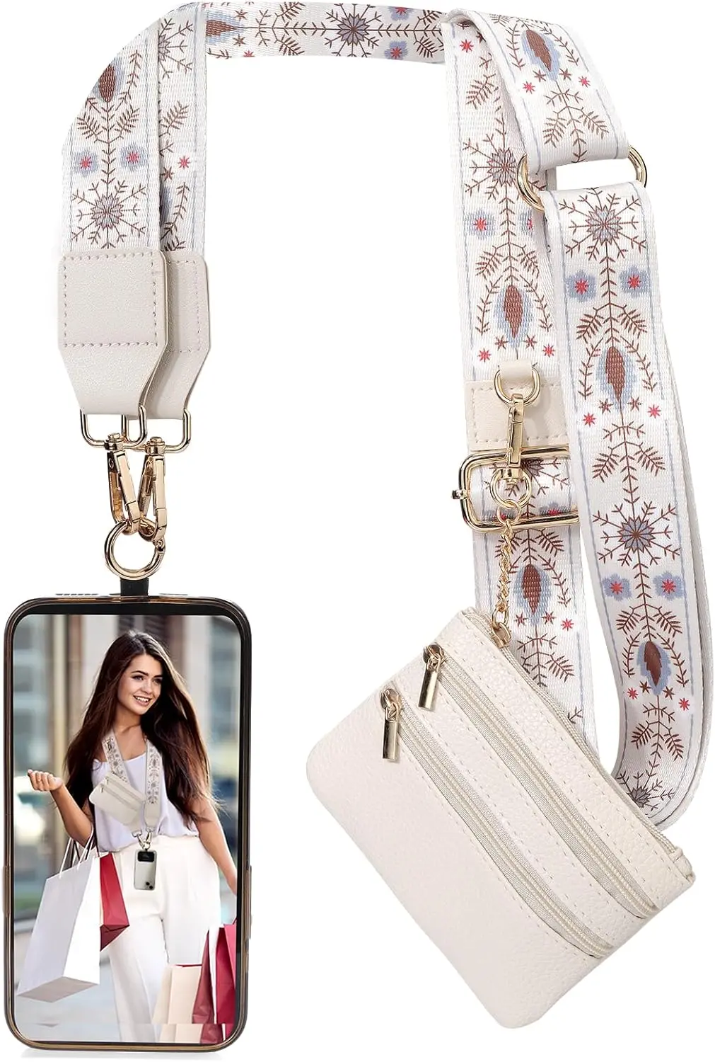 

Adjustable Anti-Theft Phone Lanyard with Zippered Wallet, Crossbody Strap for Women, Multicolor