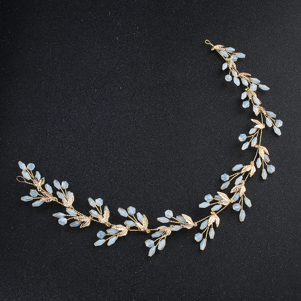 Women Leaf Bride Hair Vine Pearl Wedding Flower Headband Crystal Beads Bridesmaid Headdress Bridal Headpiece Hair Jewelry image 3