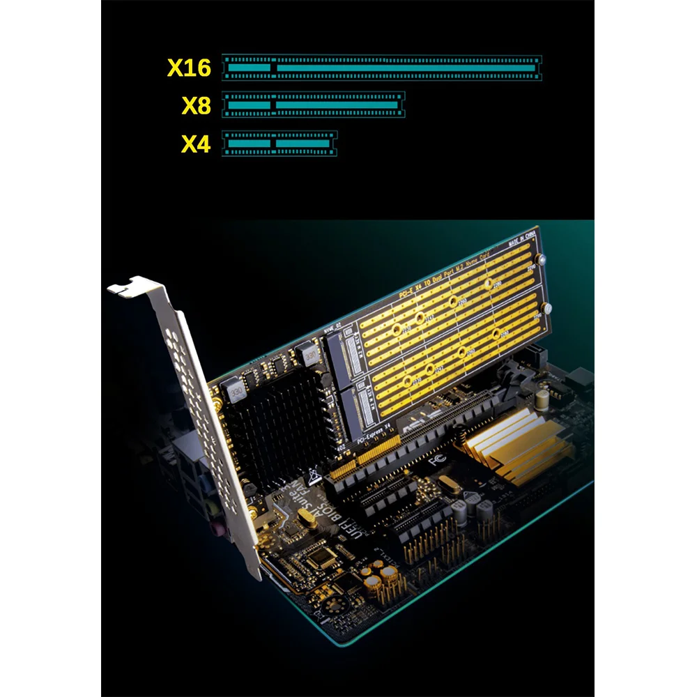 New-SSU PCI-E X4 To Dual Nvme Pcie Adapter,M.2 Nvme SSD To PCI-E X8/X16 Card Support M.2 (M Key) Nvme SSD 22110/2280/2260/2242