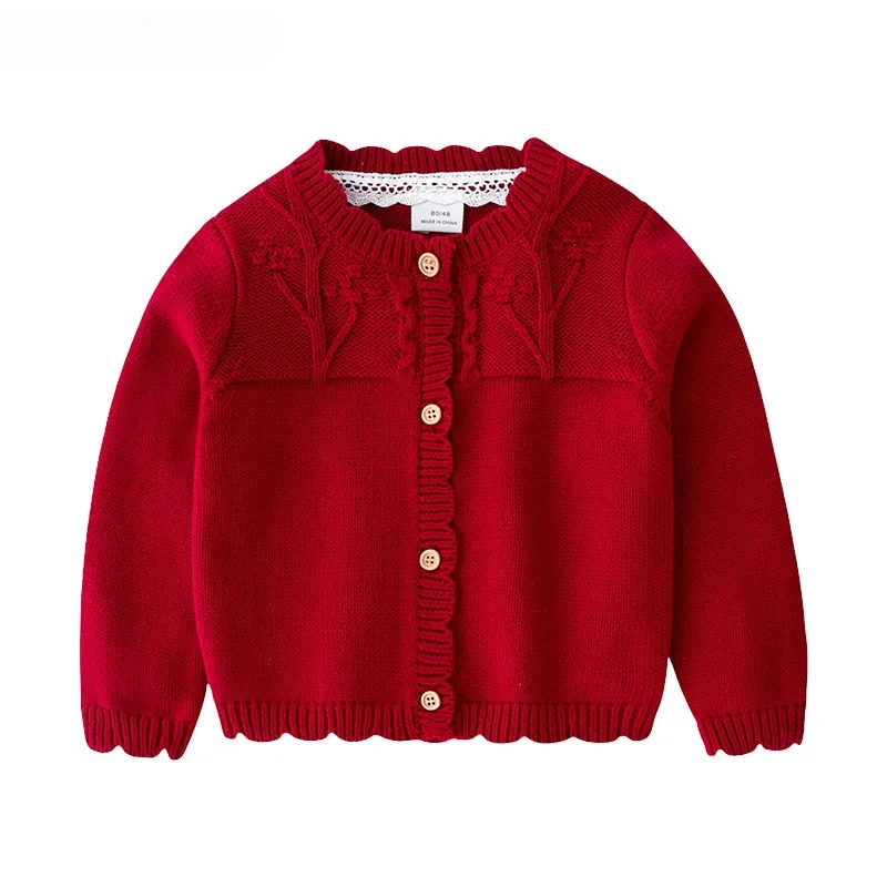 2024 Birthday Party Dress Girls Newborns Sweater Baby Knitting Tops Boutique Knitwear Red Cardigan Kids Children Autumn Clothes