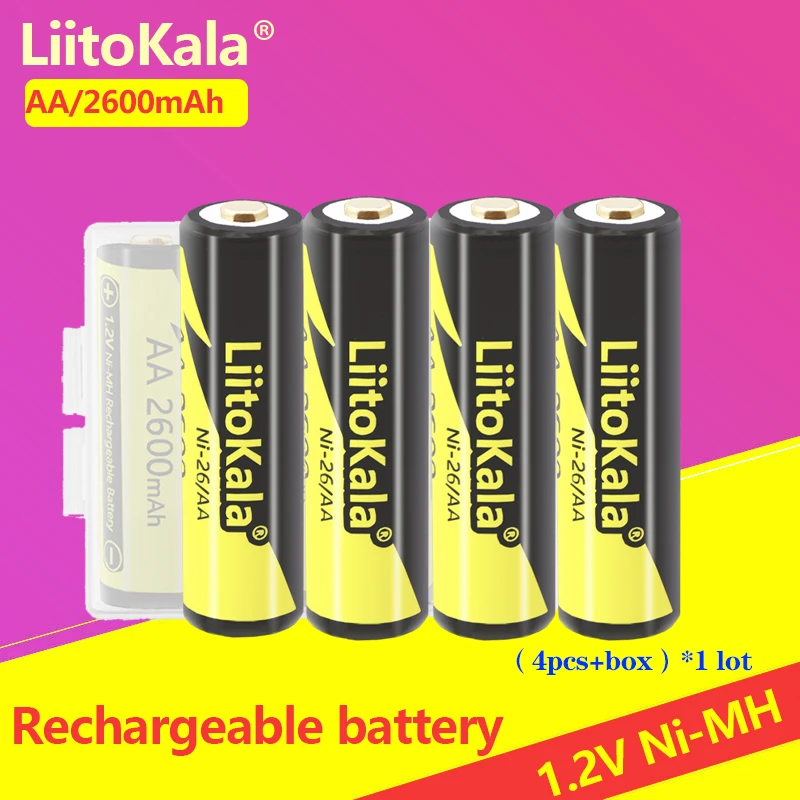 4PCS LiitoKala AAA 1000MAH/AA 2600MAH NiMH 1.2V Rechargeable Battery Suitable for Toys Mice,with 1PC AAA/AA Battery Holder