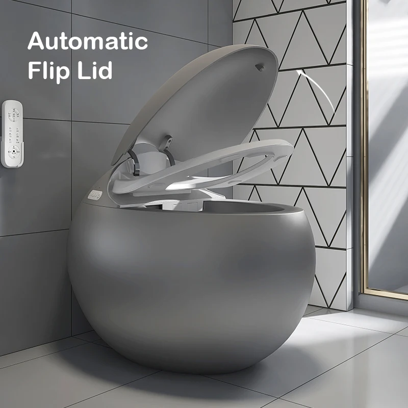 

Luxury Silver Gray Bathroom Sanitary Ware One Piece Intelligent Wc Toilet Bowl Egg Shape Automatic Round Smart Toilet