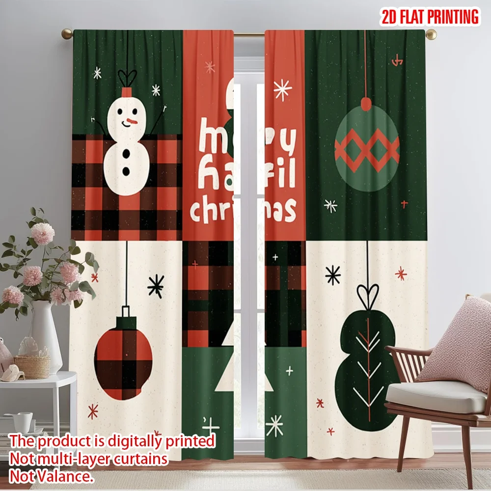 2pcs,2D plane printing Curtains&Window Treatment Light Christmas Versatile Polyester (without rod) Room Decor Ldeal for Bedroom