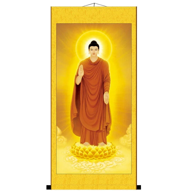 Shakyamuni Buddha Portrait Figure Buddha Scroll Hanging Decoration Home Buddhist Hall Wall Decoration Hanging Painting