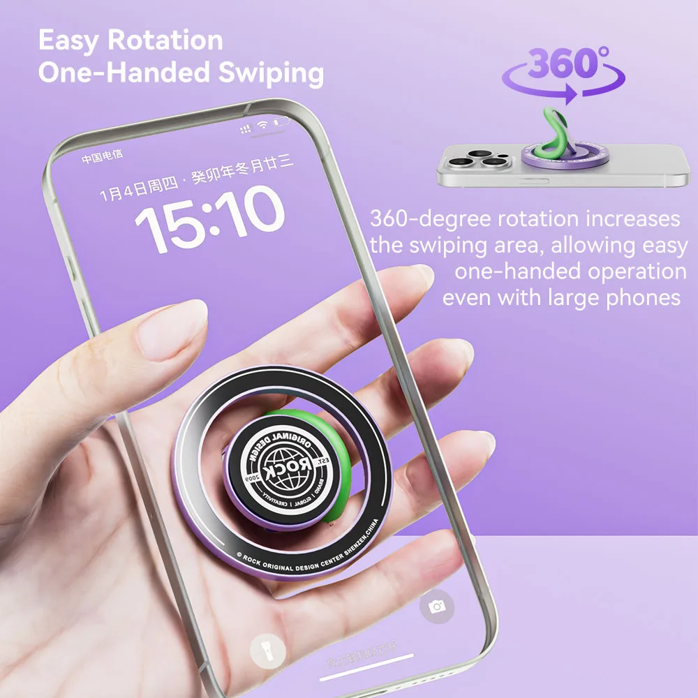 ROCK-Magnetic Ring Phone Holder, Silicone Ring, Phone Grip Holder, Stand for iPhone 16, 15, 14, 13 Pro Max 12, 11, X, Xs Max