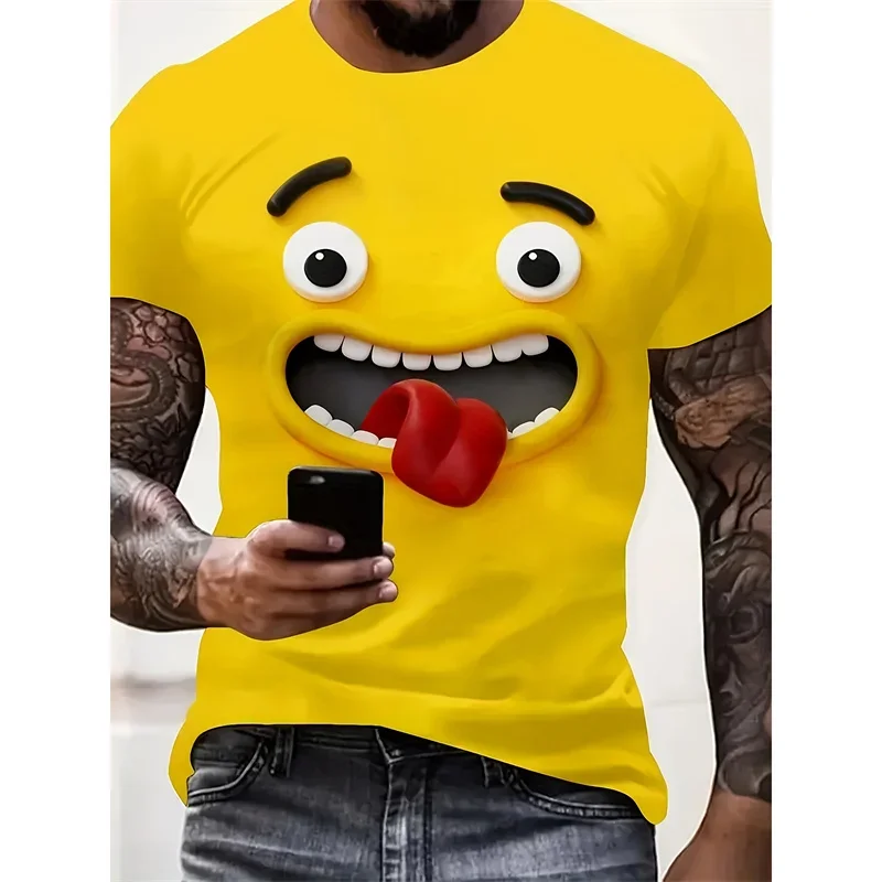 Funny Cartoon Face Pattern T Shirt For Men Fashion 3D Printed Tees Summer Casual Short Sleeve Round Neck Tops Oversized T-Shirts