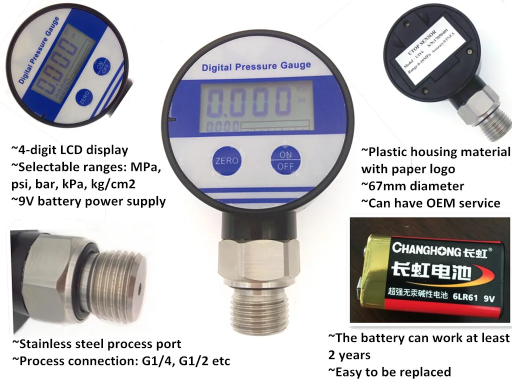 UIY6-d Clamp Connection Oil Feed Digital Differential Pressure Gauge Mpa, psi, bar, kpa, kg/cm2