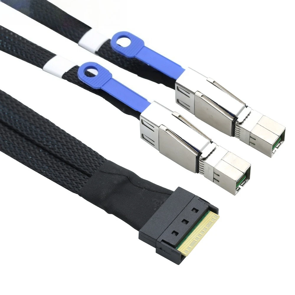 ADT-Link PCI-E Slimline SFF-8654 8I Plug-in anti-curto com tudo incluído para 2 SAS HD 8644 comprimento de cablagens de serviço de cabo de extensão