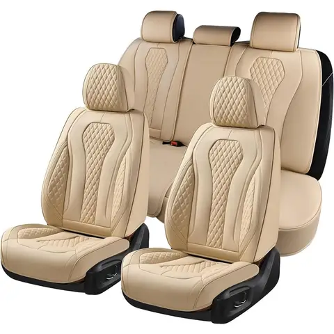 Universal Leather Car Seat Covers 5 Seat Set - Black Brown Beige Gray Custom Fit Auto Chair Covers for Cars SUVs Trucks