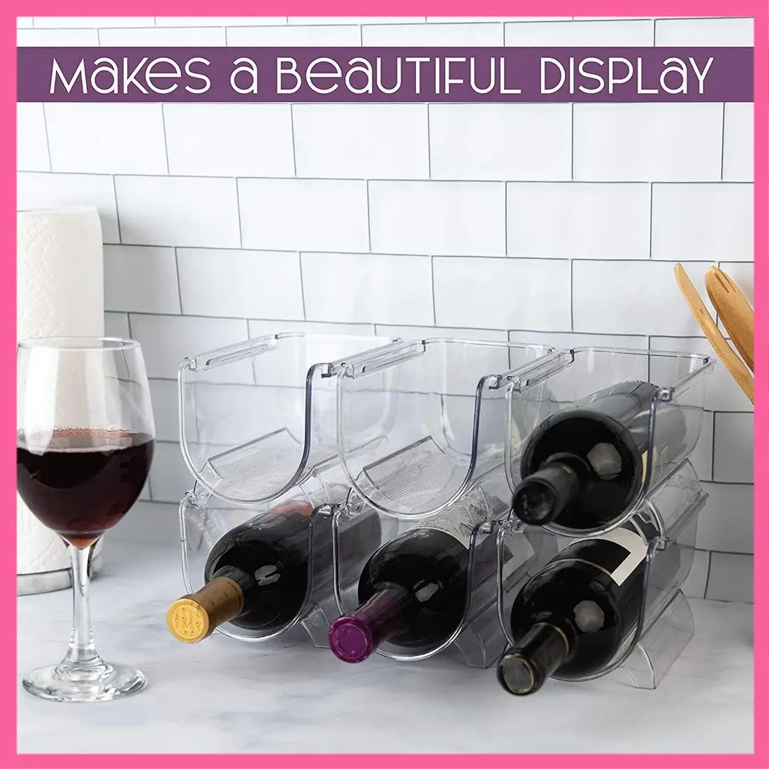 

ABNM Органайзер для бутылок вина и воды Штабелируемая винная полка для кухонных столешниц, столешницы, кладовой, холодильника, баров
