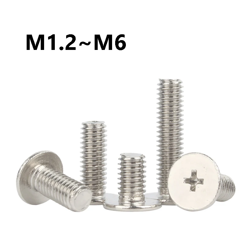10~200Pcs Nickel Plated Phillips Ultrathin Thin Flat Head Bolt Screw M1.2M1.4 M1.6 M2 M2.5 M3 M4 M5 M6 Cross Low Flat Head Screw