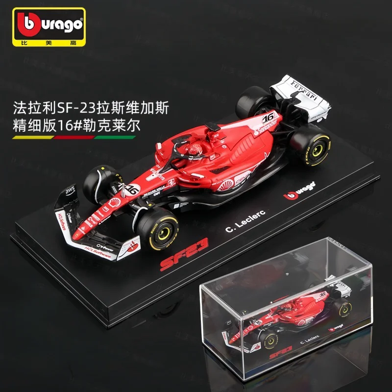 Hot Bburago 1/43 Ferrari Sf-23 Las Vegas Formula 1 Livery Dustcover 16# Leclerc Car Model Acrylic Box Alloy Cars Collection Toys