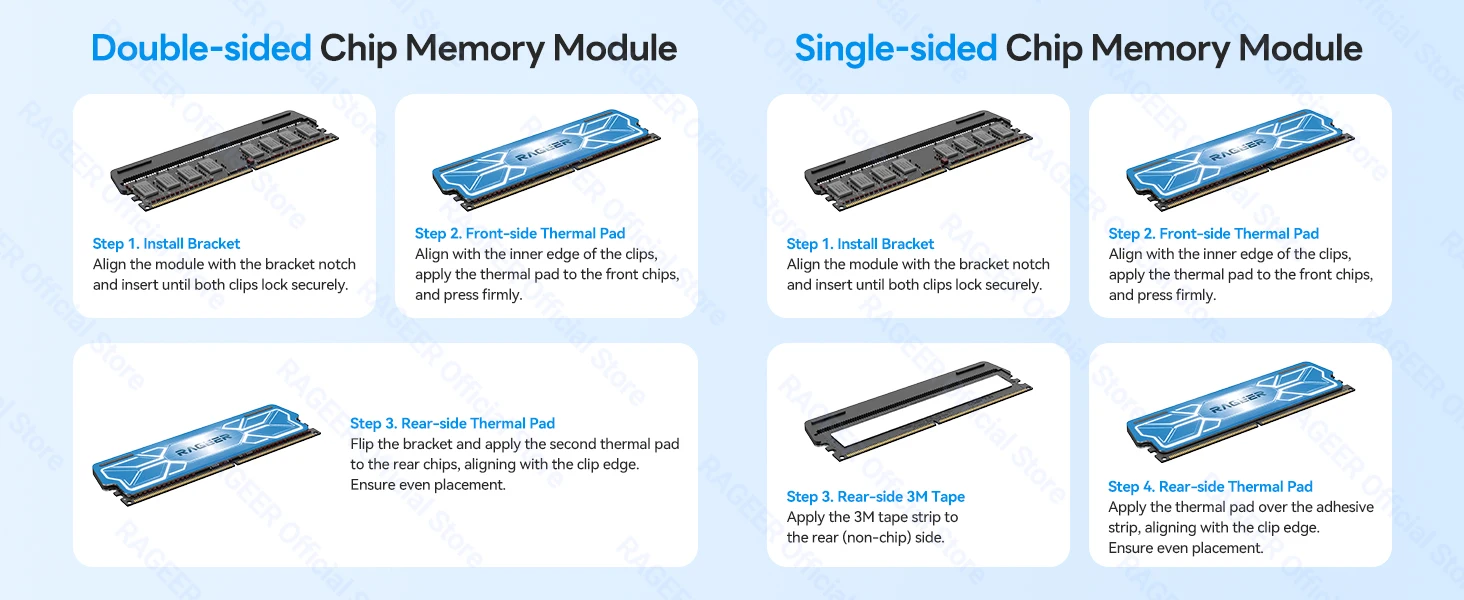 RAGEER Speicher-RAM-Kühler Armor Computer Selbstklebender Speicher-Kühlkörper PC-RAM für DDR2/DDR3/DDR4/DDR5 Ein- und Doppelseitiger RAM – Detail 9