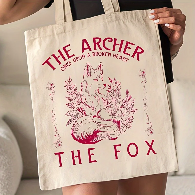 Once Upon A Broken Heart The Archer And The Fox Pattern Tote Bag,  Folding Canvas Shoulder Bag For Daily Commute  Shopping Bag